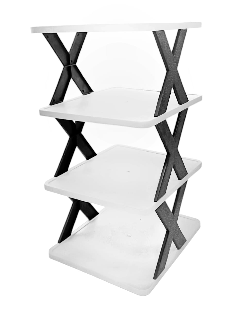 Plastic 4 Layer Foldable & Portable Shoe Rack (White & Black, Free Size) (Pack of 1)