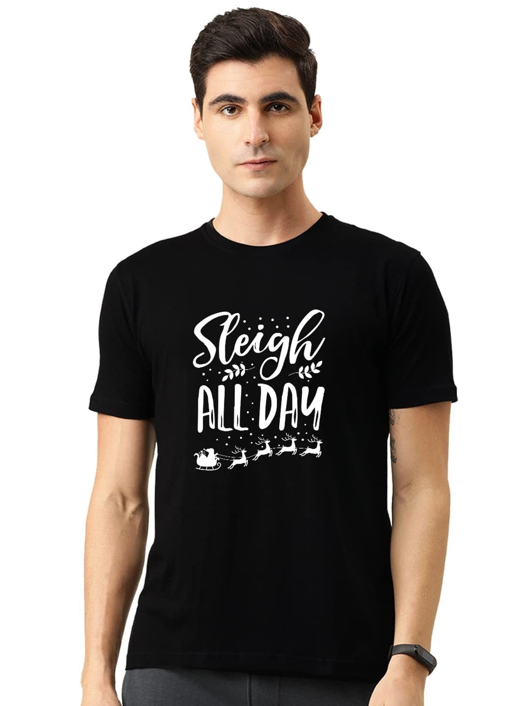 Men's Black Round Neck T-Shirt (Black)