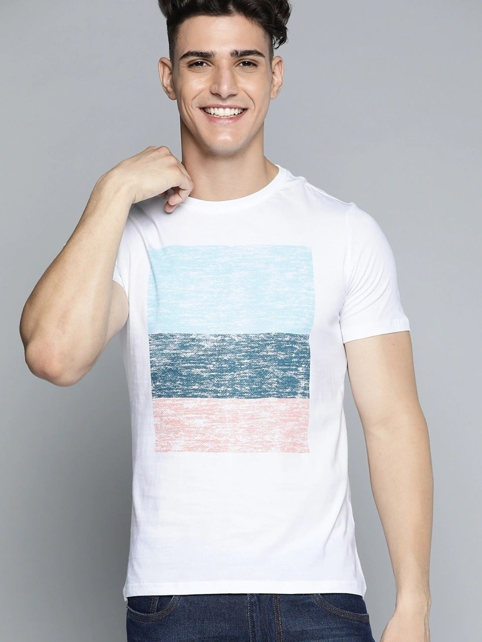 Men's White Round Neck T-Shirt (White)